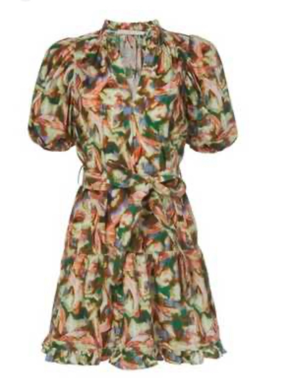 Multicolor Abstract Print Short Dress with Tie Waist